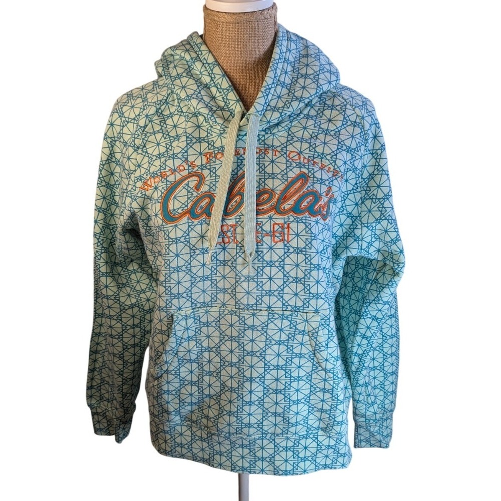 Cabelas Womens Hoodie Blue Geometric Print Fleece‎ Sweatshirt Large